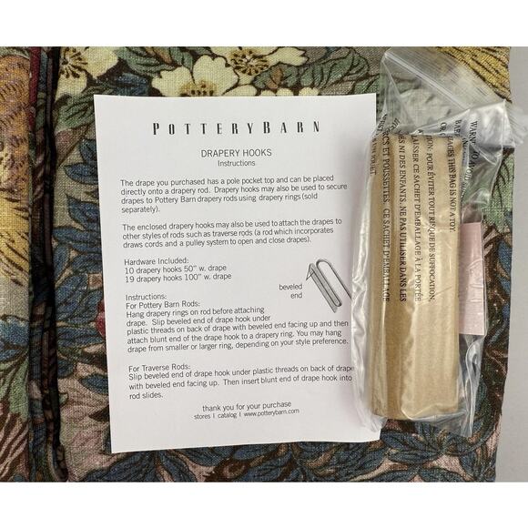 Pottery Barn 2-in-1 Pole Top Curtains PHEASANT FLORAL 50x84 Set of 2 Linen Blend - Picture 3 of 7